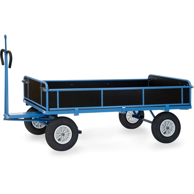 Wochenendangebot fetra Handpritschenwagen pulverbeschichtet blau RAL 5007 3 Bordwände abklappbar mit Zugöse