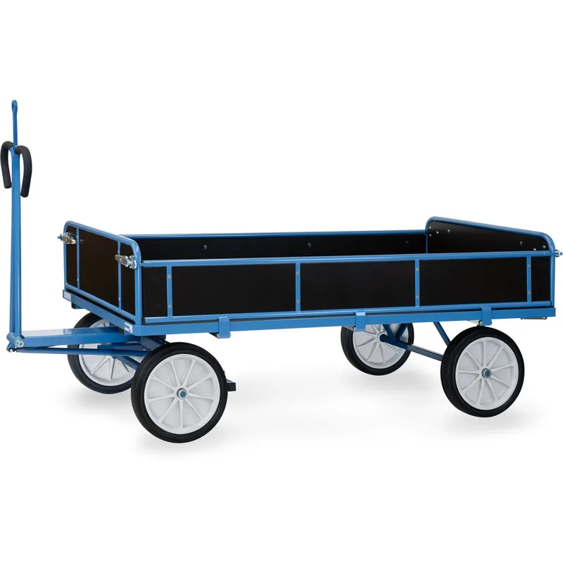 fetra Handpritschenwagen pulverbeschichtet blau RAL 5007 3 Bordwände abklappbar mit Zugöse Neu