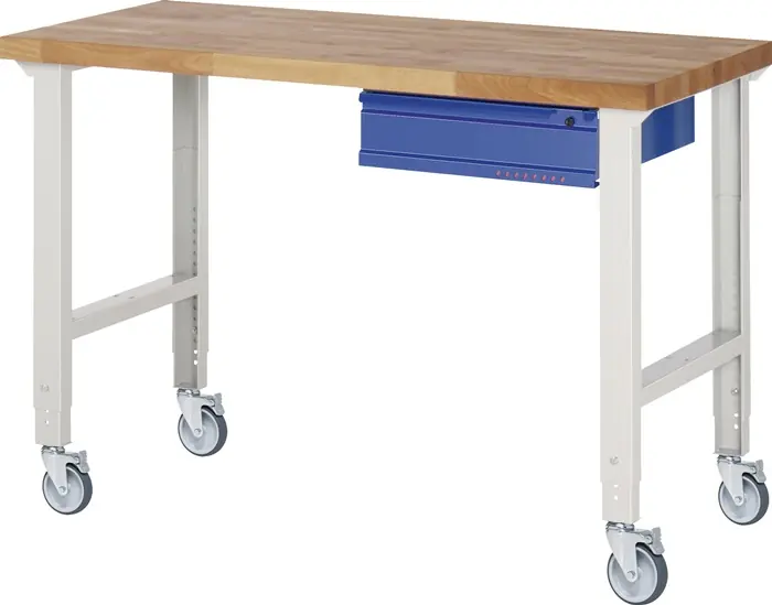 Werkbank B1500xT700xH950-1000mm Buche massiv lichtgrau/blau 1Schubl.TECWERK Saisonangebot