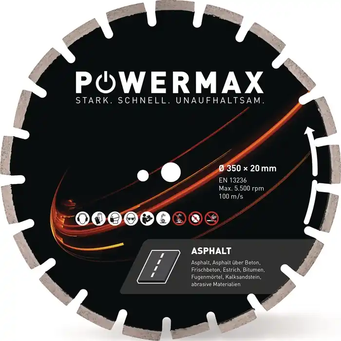 Preis Gesenkt Diamanttrennscheibe PowerMax Asphalt D.350mm Bohr.20mm Seg.-B.3,2mm