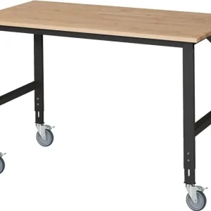 Nur Für Kurze Zeit Werktisch B2000xT1000xH910-1230mm Arbeitsplatte Buche Gestell grau