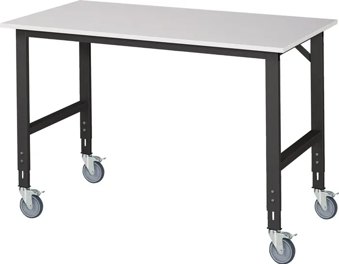 Ausverkauf Werktisch B1500xT1000xH910-1230mm Arbeitsplatte Melamin Gestell grau RAU