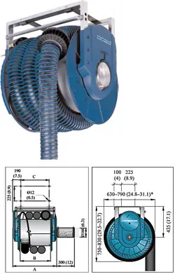 Aktuell Abgas-Schlauchaufroller 865 - mit Federzug und Absperrklappe - Anschluss DN 160 mm