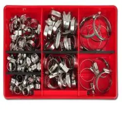 Schneckengewinde-Schellen Sortiment - Ø 8-50 mm - 105-teilig - Breite 9 mm - Chrom-Nickel-Stahl - Preis per Sortiment Geprüft
