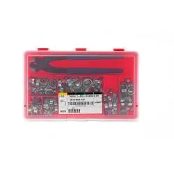 1-Ohr Schlauchklemmen Sortiment - Stahl verzinkt - inkl. Montagezange - 270 Stück - Ø 8 bis 18 mm - Preis per Set Meistverkauft