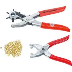 Zangensatz - 1x Revolverlochzange, 1x Ösenzange - inkl. 100 Ösen Online Kaufen